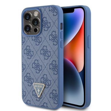 Originalus dėklas Guess GUHCP15XP4TDPB iPhone 15 Pro Max 6.7  Mėlynas/Mėlynas hardcase Leather 4G Triangle Strass