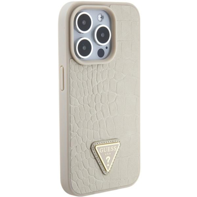 Originalus dėklas Guess GUHCP15XPCRTHCD iPhone 15 Pro Max 6.7  gold/gold hardcase Croco Triangle Metal Logo 3