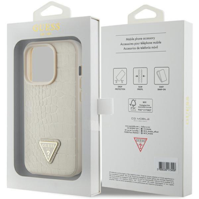 Originalus dėklas Guess GUHCP15XPCRTHCD iPhone 15 Pro Max 6.7  gold/gold hardcase Croco Triangle Metal Logo 7