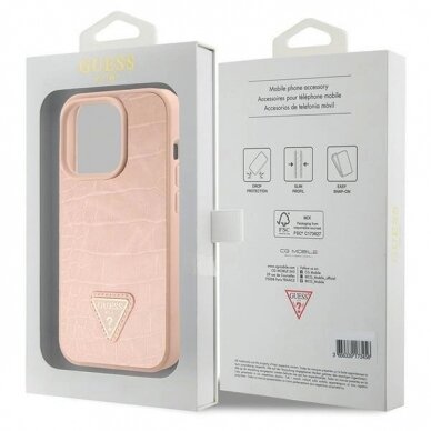 Originalus Guess dėklas GUHCP15XPCRTHCP iPhone 15 Pro Max Rožinis/Rožinis hardcase Croco Triangle Metal Logo 7