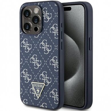 Originalus Guess dėklas GUHCP15XPG4GPB iPhone 15 Pro Max 6.7" Mėlynas/Mėlynas hardcase 4G Triangle Metal Logo