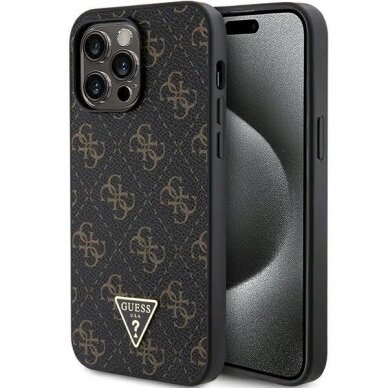 Originalus Guess dėklas GUHCP15XPG4GPK iPhone 15 Pro Max 6.7" Juodas/Juodas hardcase 4G Triangle Metal Logo