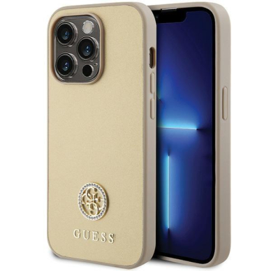 Originalus dėklas Guess GUHCP15XPS4DGPD iPhone 15 Pro Max 6.7  gold/gold hardcase Strass Metal Logo