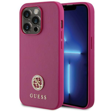 Originalus dėklas Guess GUHCP15XPS4DGPP iPhone 15 Pro Max 6.7  rožinis/rožinis hardcase Strass Metal Logo