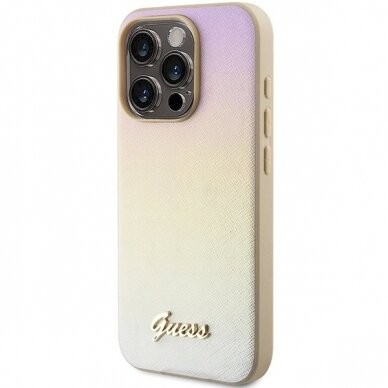 Originalus Guess dėklas GUHCP15XPSAIRSD iPhone 15 Pro Max 6.7" Auksinis/Auksinis hardcase Saffiano Iridescent Script 1