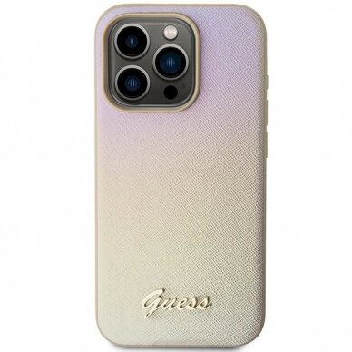 Originalus Guess dėklas GUHCP15XPSAIRSD iPhone 15 Pro Max 6.7" Auksinis/Auksinis hardcase Saffiano Iridescent Script 2