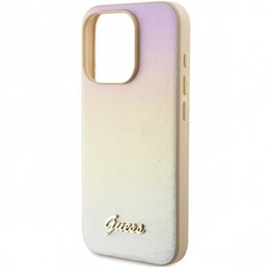 Originalus Guess dėklas GUHCP15XPSAIRSD iPhone 15 Pro Max 6.7" Auksinis/Auksinis hardcase Saffiano Iridescent Script 5