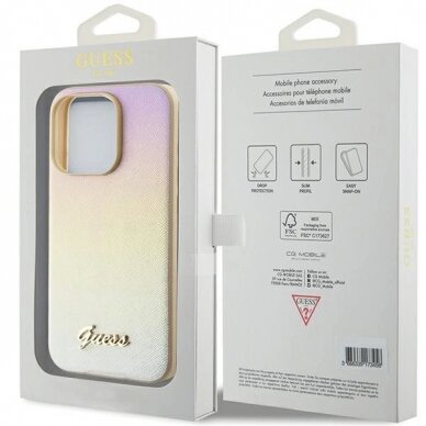 Originalus Guess dėklas GUHCP15XPSAIRSD iPhone 15 Pro Max 6.7" Auksinis/Auksinis hardcase Saffiano Iridescent Script 7