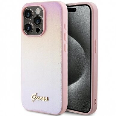 Originalus Guess dėklas GUHCP15XPSAIRSP iPhone 15 Pro Max 6.7" Rožinis/Rožinis hardcase Saffiano Iridescent Script