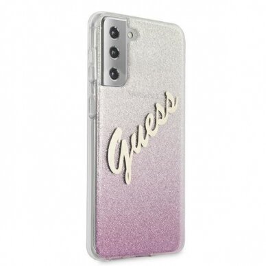 Originalus Guess dėklas GUHCS21MPCUGLSPI S21+ G996 rožinis Glitter Gradient Script 3