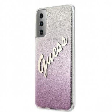 Originalus Guess dėklas GUHCS21MPCUGLSPI S21+ G996 rožinis Glitter Gradient Script 1