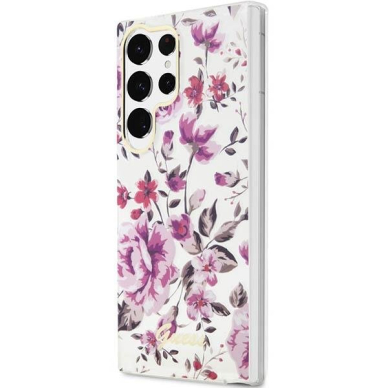 Akcija! Dėklas Guess Flower GUHCS23LHCFWST Samsung Galaxy S23 Ultra S918 Baltas  1