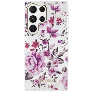 Akcija! Dėklas Guess Flower GUHCS23LHCFWST Samsung Galaxy S23 Ultra S918 Baltas  2