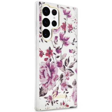 Akcija! Dėklas Guess Flower GUHCS23LHCFWST Samsung Galaxy S23 Ultra S918 Baltas  3