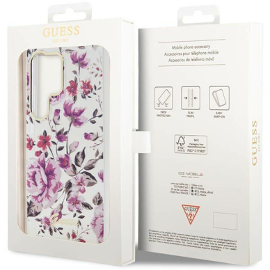 Akcija! Dėklas Guess Flower GUHCS23LHCFWST Samsung Galaxy S23 Ultra S918 Baltas  7