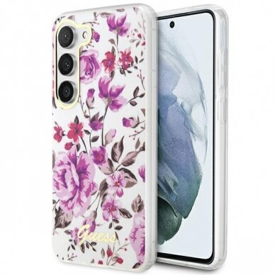 Dėklas Guess Flower GUHCS23MHCFWST Samsung Galaxy S23 Plus S916 Baltas