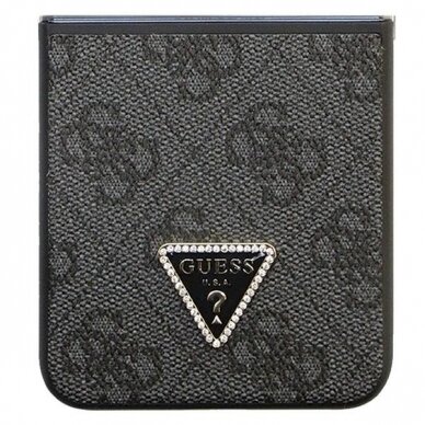 Originalus Guess dėklas GUHCZF5P4TDPK F731 Z Flip5 case - Juodas Leather 4G Diamond Triangle 4