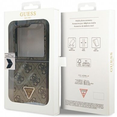 Originalus dėklas Guess GUHCZF5P4TDPW F731 Z Flip5 case - Rudas Leather 4G Triangle Strass 7