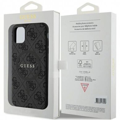 Originalus Guess dėklas GUHMN61G4GFRK iPhone 11 6.1" / Xr Juodas/Juodas hardcase 4G Collection Leather Metal Logo MagSafe 7