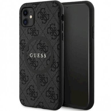 Originalus Guess dėklas GUHMN61G4GFRK iPhone 11 6.1" / Xr Juodas/Juodas hardcase 4G Collection Leather Metal Logo MagSafe