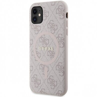 Originalus Guess dėklas GUHMN61G4GFRP iPhone 11 6.1" / Xr Rožinis/Rožinis hardcase 4G Collection Leather Metal Logo MagSafe 1