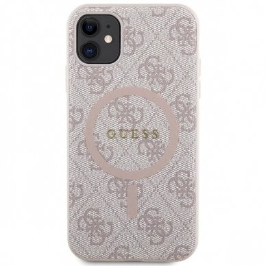 Originalus Guess dėklas GUHMN61G4GFRP iPhone 11 6.1" / Xr Rožinis/Rožinis hardcase 4G Collection Leather Metal Logo MagSafe 2