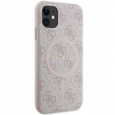 Originalus Guess dėklas GUHMN61G4GFRP iPhone 11 6.1" / Xr Rožinis/Rožinis hardcase 4G Collection Leather Metal Logo MagSafe 3