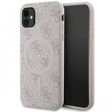 Originalus Guess dėklas GUHMN61G4GFRP iPhone 11 6.1" / Xr Rožinis/Rožinis hardcase 4G Collection Leather Metal Logo MagSafe