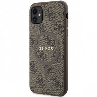 Originalus Guess dėklas GUHMN61G4GFRW iPhone 11 6.1" / Xr Rudas/Rudas hardcase 4G Collection Leather Metal Logo MagSafe 1