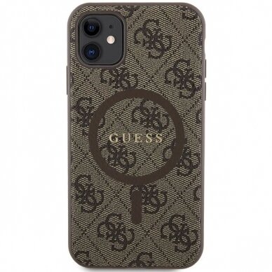 Originalus Guess dėklas GUHMN61G4GFRW iPhone 11 6.1" / Xr Rudas/Rudas hardcase 4G Collection Leather Metal Logo MagSafe 2