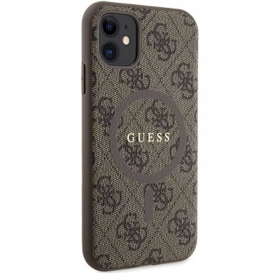 Originalus Guess dėklas GUHMN61G4GFRW iPhone 11 6.1" / Xr Rudas/Rudas hardcase 4G Collection Leather Metal Logo MagSafe 3