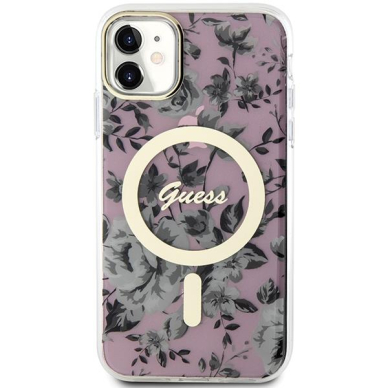 Dėklas Guess Flower MagSafe GUHMN61HCFWSP iPhone 11 / Xr Rožinis 2