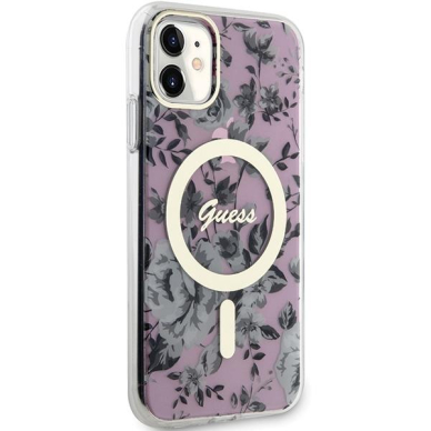 Dėklas Guess Flower MagSafe GUHMN61HCFWSP iPhone 11 / Xr Rožinis 3