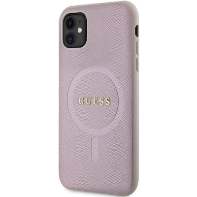 Dėklas Guess GUHMN61PSAHMCP   iPhone 11 / Xr - Rožinis Saffiano MagSafe 1