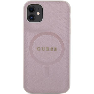 Dėklas Guess GUHMN61PSAHMCP   iPhone 11 / Xr - Rožinis Saffiano MagSafe 2