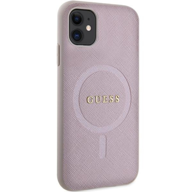 Dėklas Guess GUHMN61PSAHMCP   iPhone 11 / Xr - Rožinis Saffiano MagSafe 3