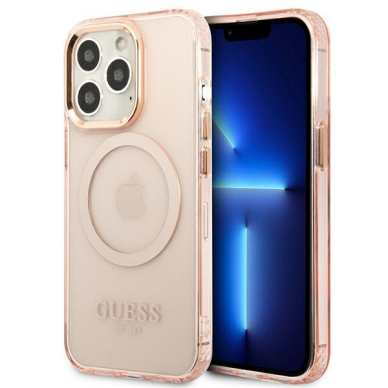 Dėklas Guess Gold Outline Translucent MagSafe GUHMP13LHTCMP iPhone 13 Pro / 13 Rožinis