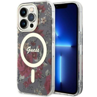 Dėklas Guess Flower MagSafe GUHMP14LHCFWSA iPhone 14 Pro Žalias