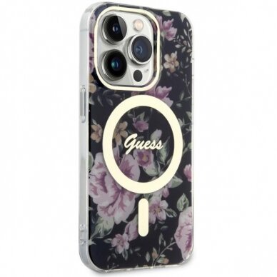 Dėklas Guess Flower MagSafe GUHMP14LHCFWSK iPhone 14 Pro Juodas 3