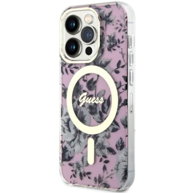 Dėklas Guess Flower MagSafe GUHMP14LHCFWSP iPhone 14 Pro Rožinis 1