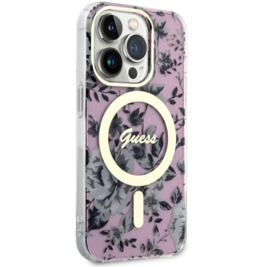 Dėklas Guess Flower MagSafe GUHMP14LHCFWSP iPhone 14 Pro Rožinis 3