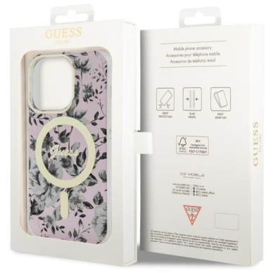 Dėklas Guess Flower MagSafe GUHMP14LHCFWSP iPhone 14 Pro Rožinis 7