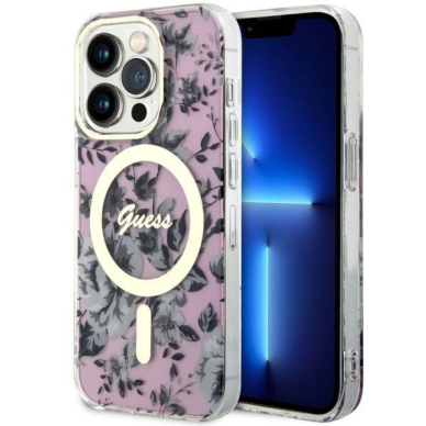 Dėklas Guess Flower MagSafe GUHMP14LHCFWSP iPhone 14 Pro Rožinis