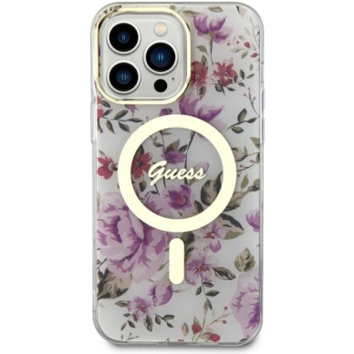 Dėklas Guess Flower MagSafe GUHMP14LHCFWST iPhone 14 Pro Permatomas 2