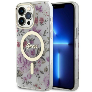 Dėklas Guess Flower MagSafe GUHMP14LHCFWST iPhone 14 Pro Permatomas