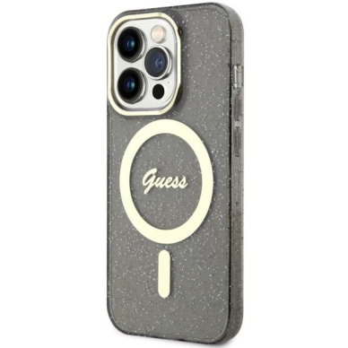 Dėklas Guess Glitter Gold MagSafe GUHMP14LHCMCGK iPhone 14 Pro Juodas 1