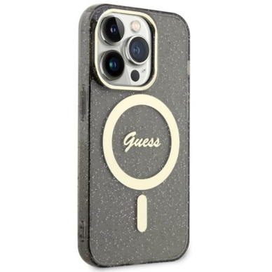 Dėklas Guess Glitter Gold MagSafe GUHMP14LHCMCGK iPhone 14 Pro Juodas 3