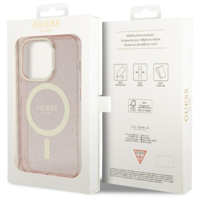 Dėklas Guess Glitter Gold MagSafe GUHMP14LHCMCGP iPhone 14 Pro Rožinis 7