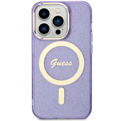 Dėklas Guess Glitter Gold MagSafe GUHMP14LHCMCGU iPhone 14 Pro Purpurinis 2