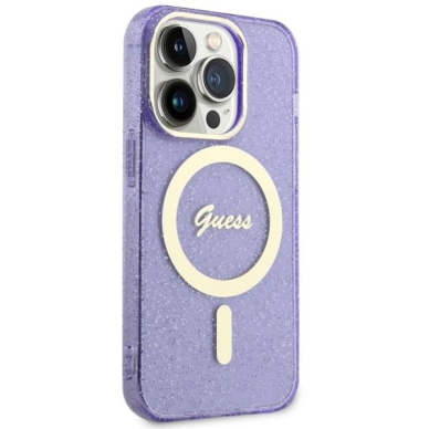 Dėklas Guess Glitter Gold MagSafe GUHMP14LHCMCGU iPhone 14 Pro Purpurinis 3